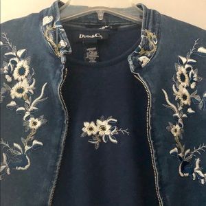 DENIM & CO. EMBROIDERED STRETCH DENIM JACKET & TEE